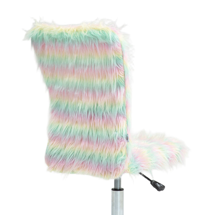 Fluffy Makeup Vanity Chair with No Arm, Swivel Wheels, Unicorn Tone