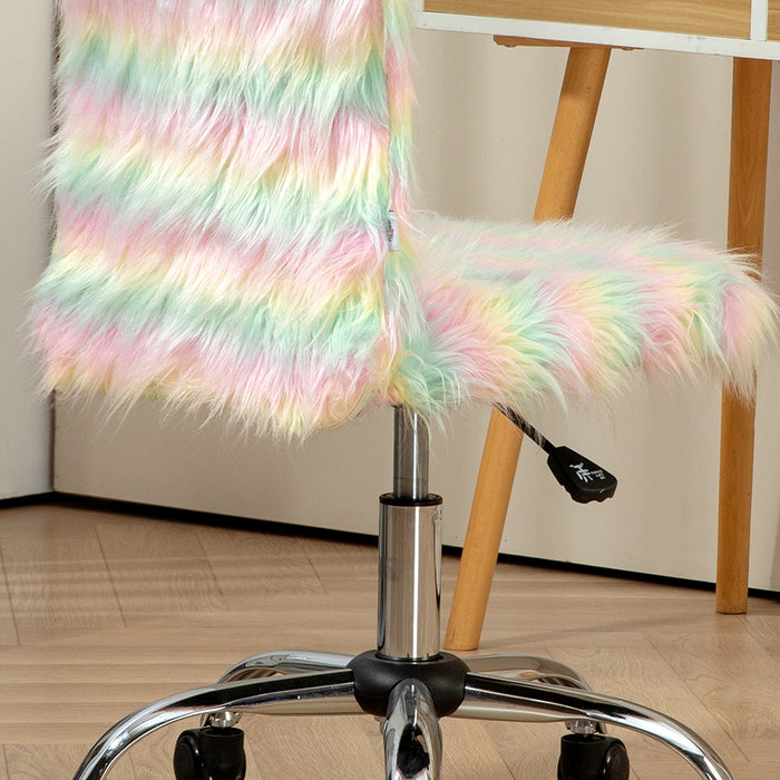 Fluffy Makeup Vanity Chair with No Arm, Swivel Wheels, Unicorn Tone