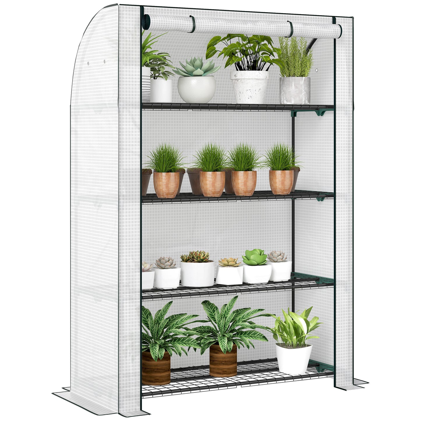 Mini Greenhouse Indoor Outdoor Green House with PE Cover, White