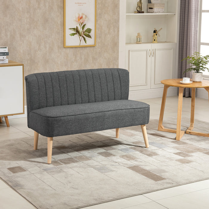 Modern Double Seat Sofa Loveseat Couch 2 Seater Compact Sofa Padded Linen Wood Leg Grey