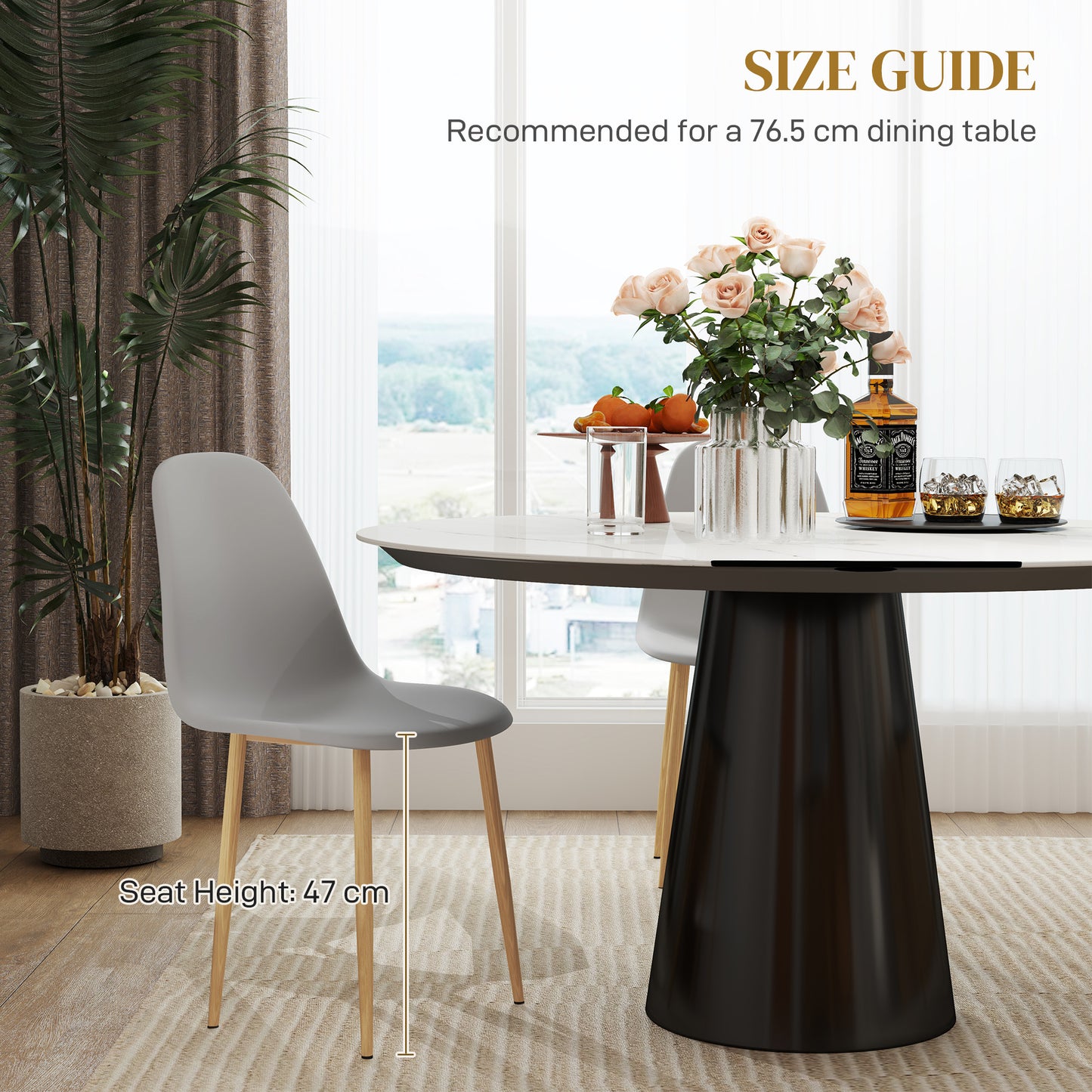 Dining Chairs Set of 4 w/ Curved Back, Steel Legs, Grey