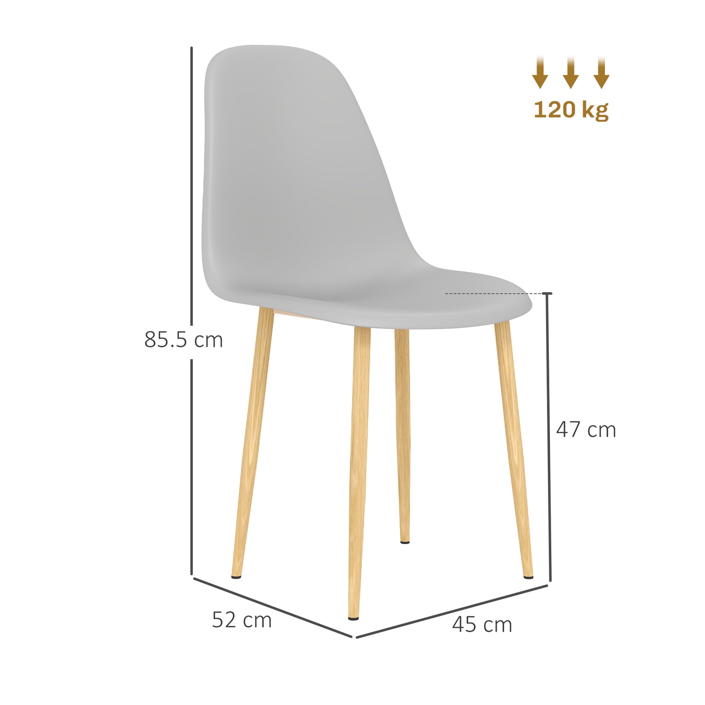 Dining Chairs Set of 4 w/ Curved Back, Steel Legs, Grey