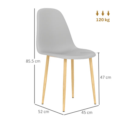 Dining Chairs Set of 4 w/ Curved Back, Steel Legs, Grey