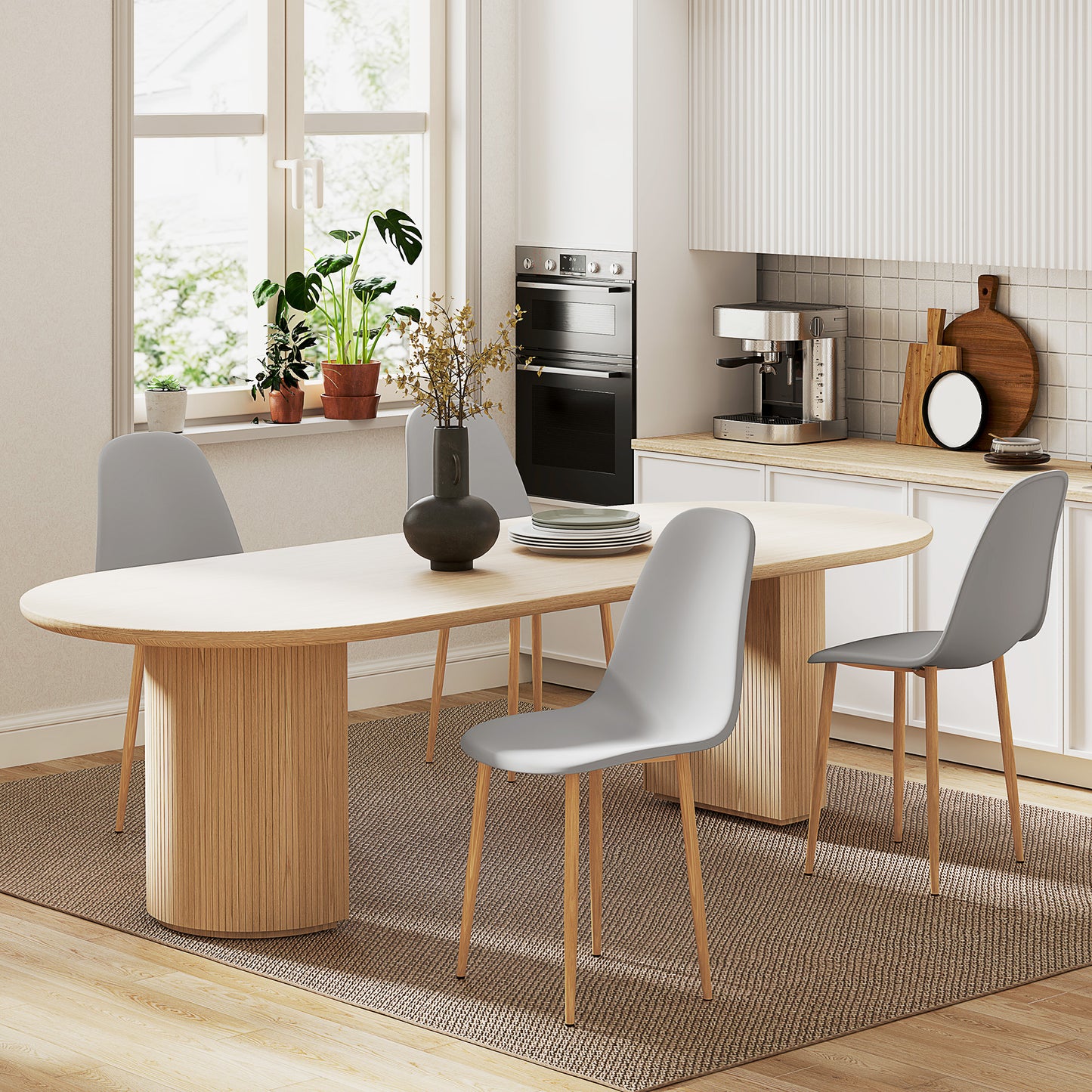 Dining Chairs Set of 4 w/ Curved Back, Steel Legs, Grey