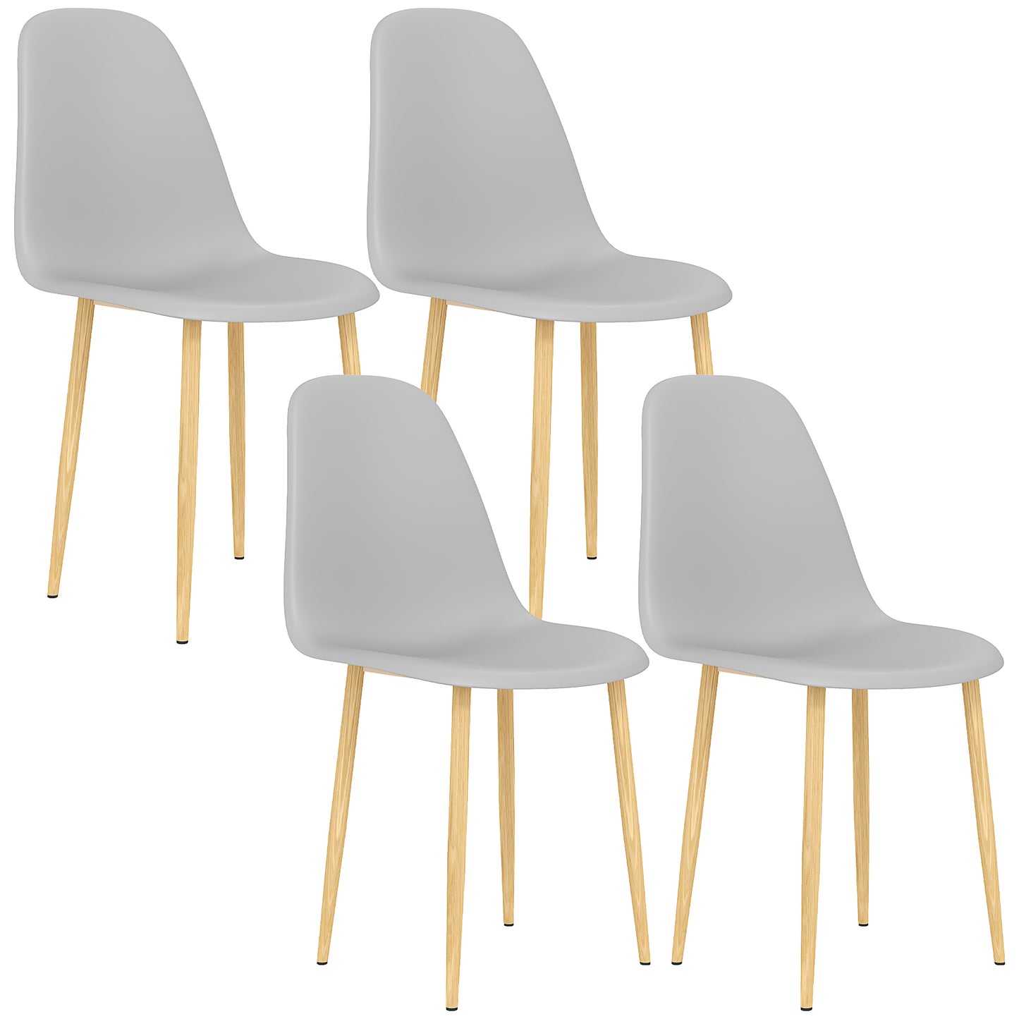 Dining Chairs Set of 4 w/ Curved Back, Steel Legs, Grey