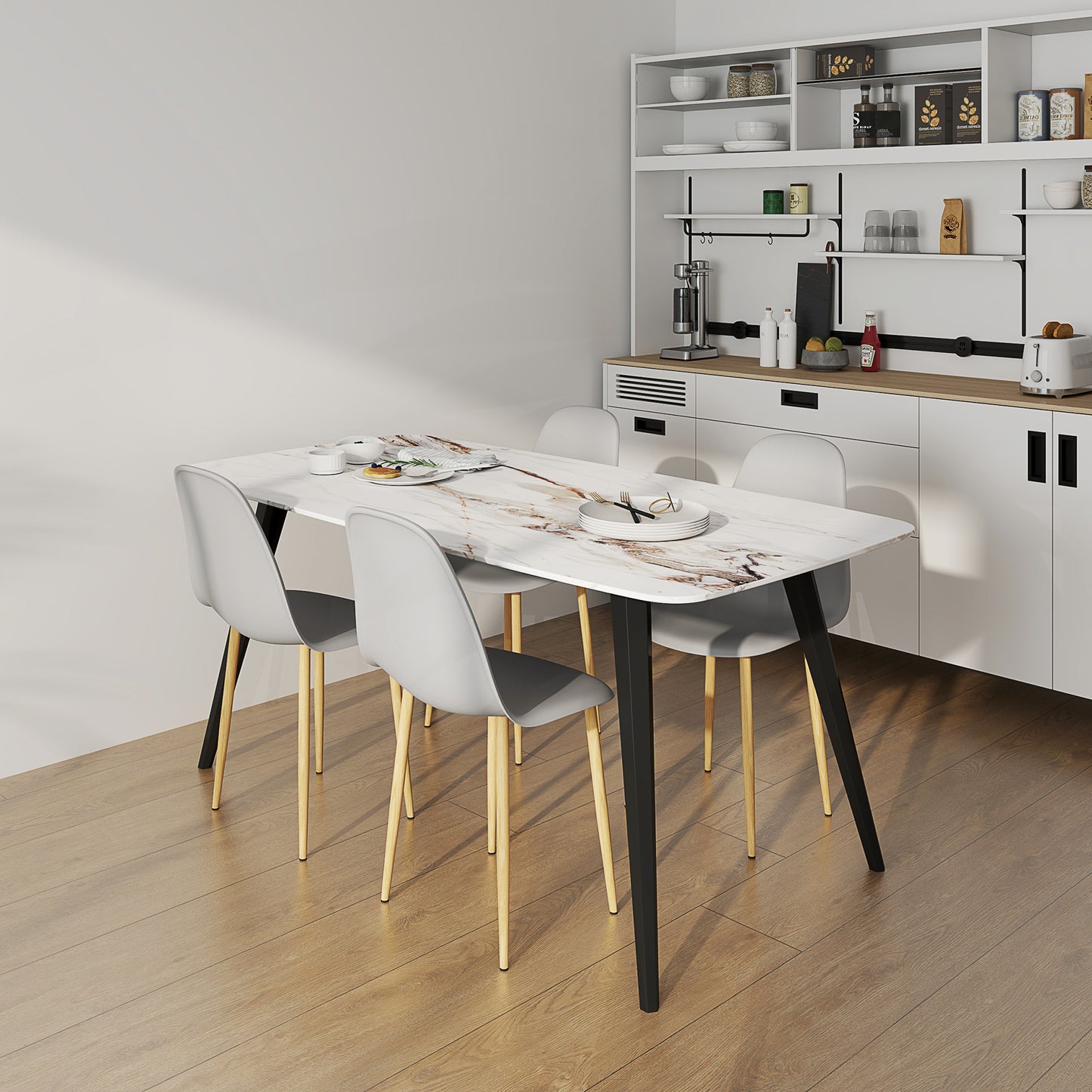 Dining Chairs Set of 4 w/ Curved Back, Steel Legs, Grey