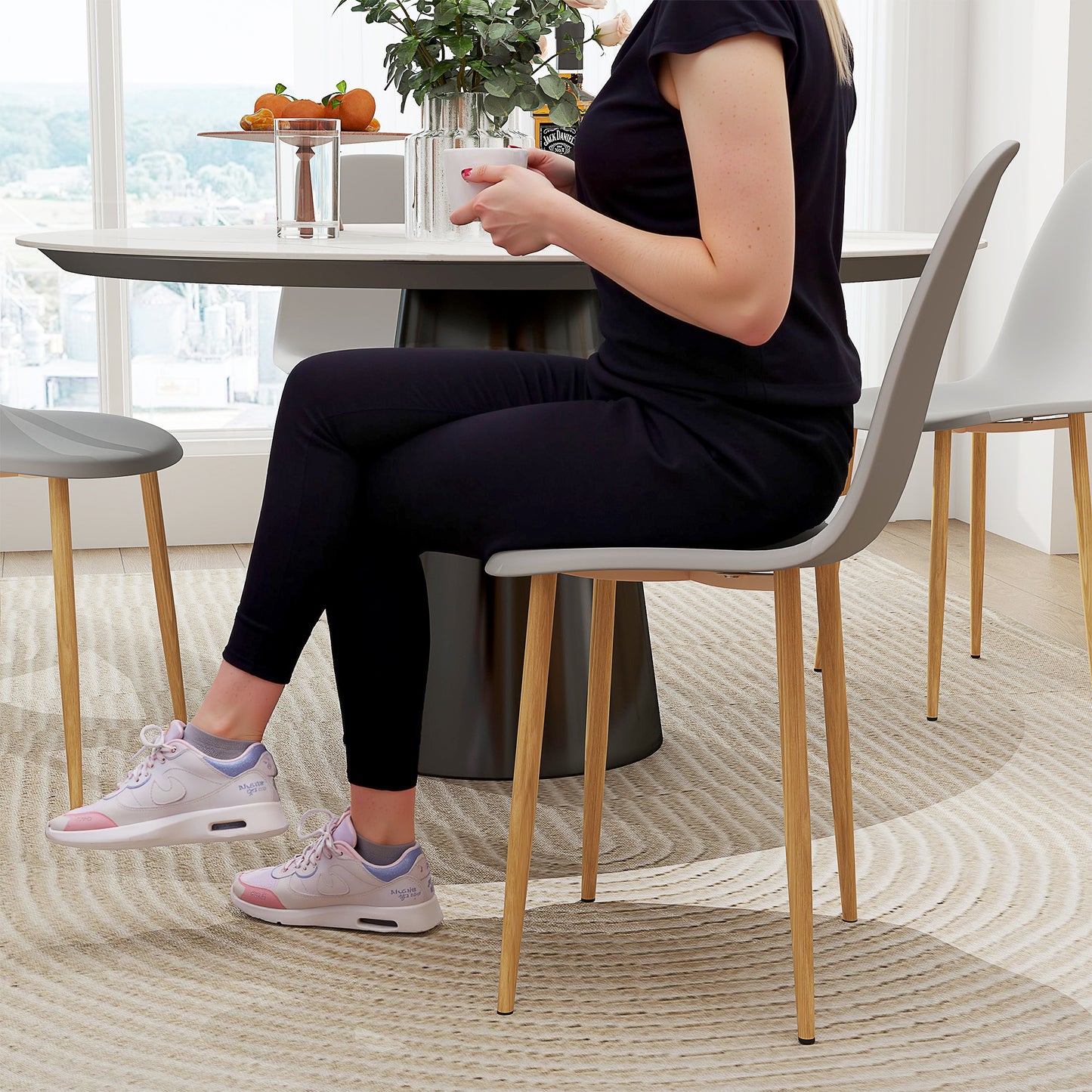 Dining Chairs Set of 4 w/ Curved Back, Steel Legs, Grey