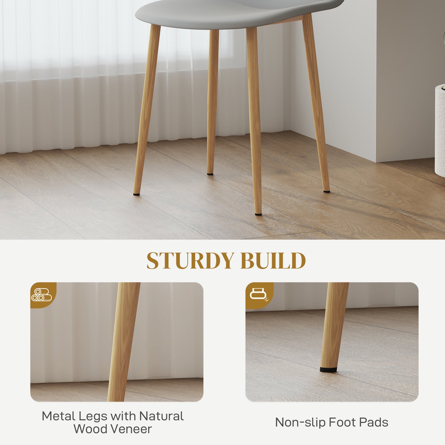 Dining Chairs Set of 4 w/ Curved Back, Steel Legs, Grey