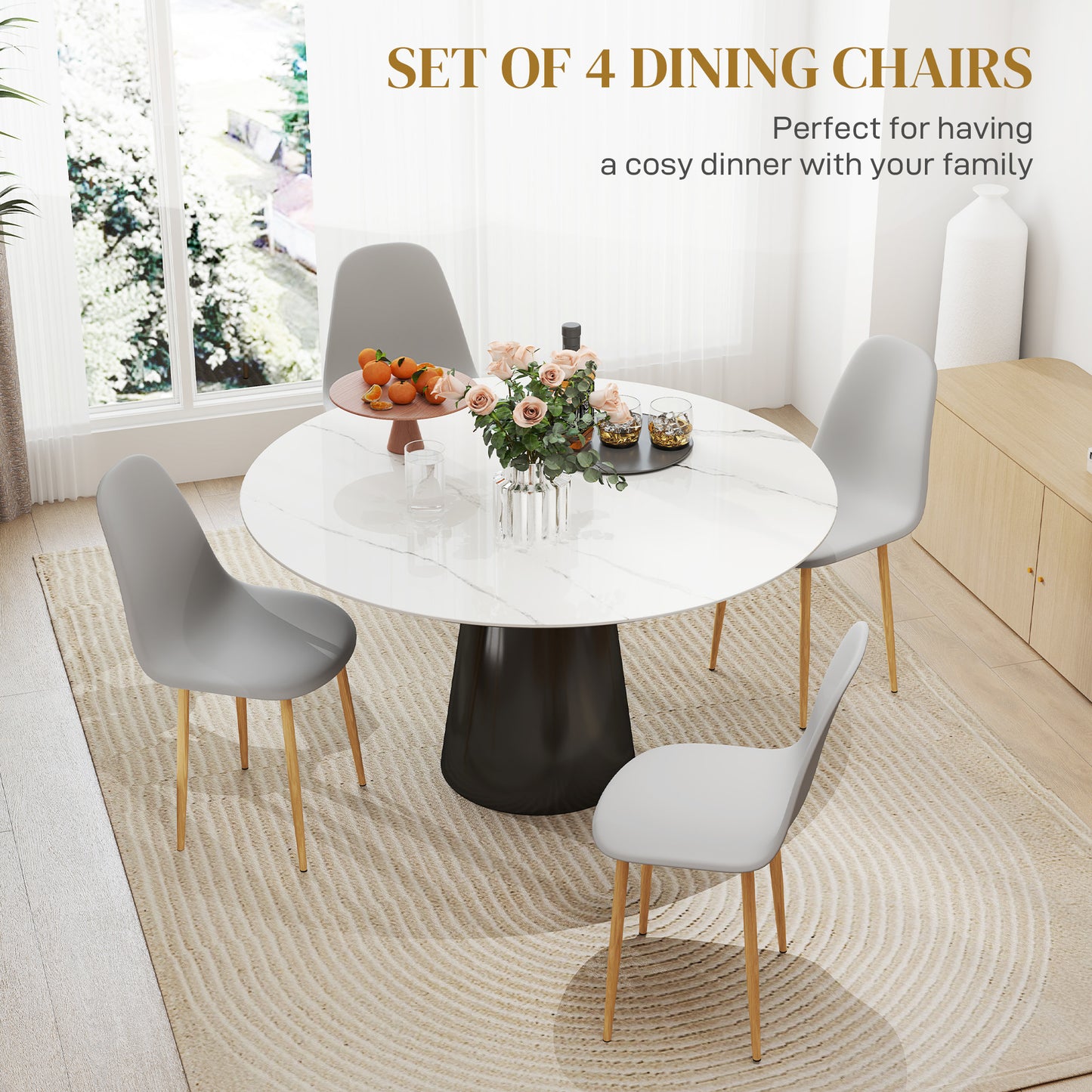 Dining Chairs Set of 4 w/ Curved Back, Steel Legs, Grey