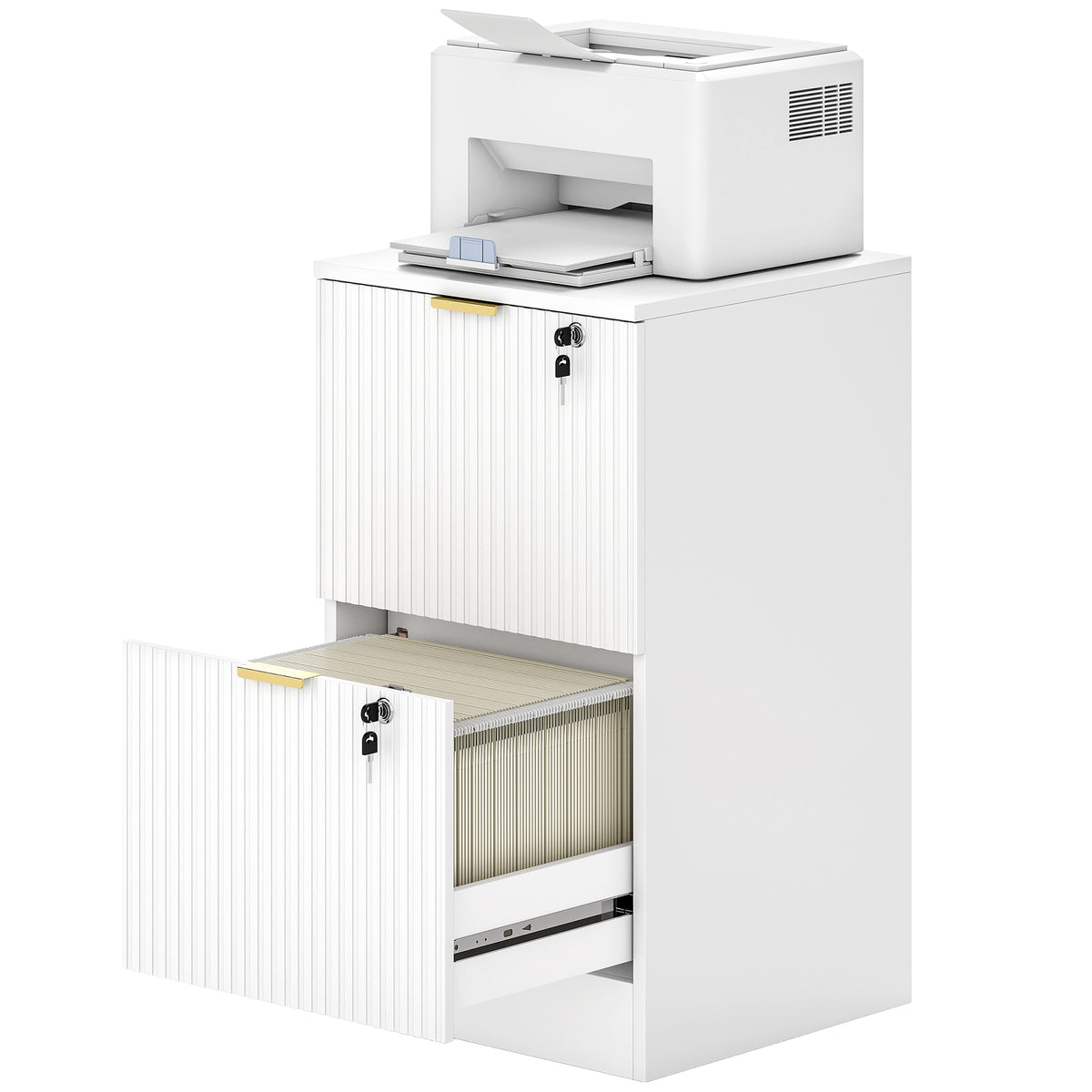 Filing Cabinet, File Cabinet with 2 Lockable Drawers and Hanging Rails