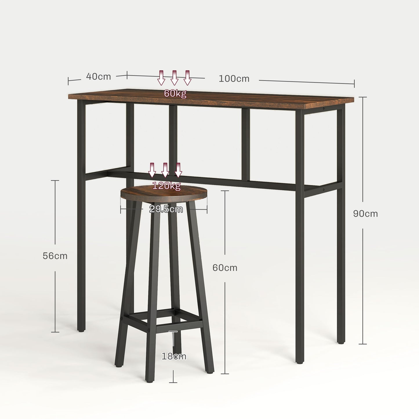 6-Piece Industrial Bar Table Set, 2 Kitchen Tables with 4 Stools, Brown