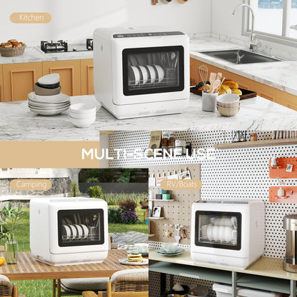 Countertop Dishwasher with Dual Water Supply and 6 Programs, White