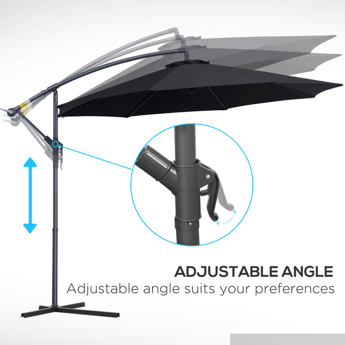 3(m) Garden Cantilever Parasol Patio Banana Hanging Umbrella Sun Shade with Crank & Tilt, 8 Ribs and Cross Base, Black