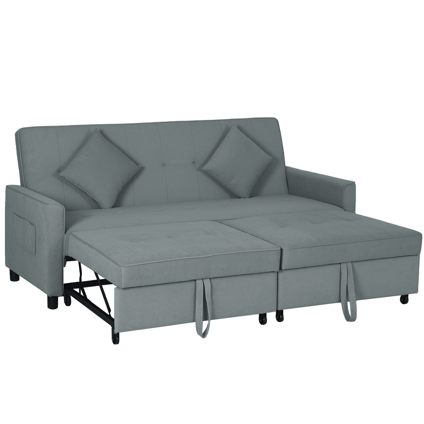 Reversible L-Shaped Sectional Sofa Bed with Cushions, Grey