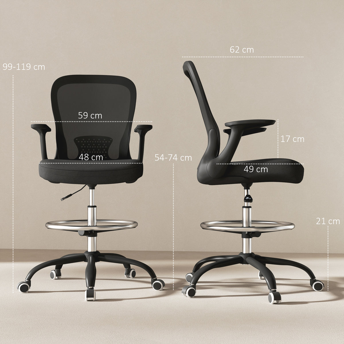 Mesh Draughtsman Chair, Ergonomic Drafting Chair, Black