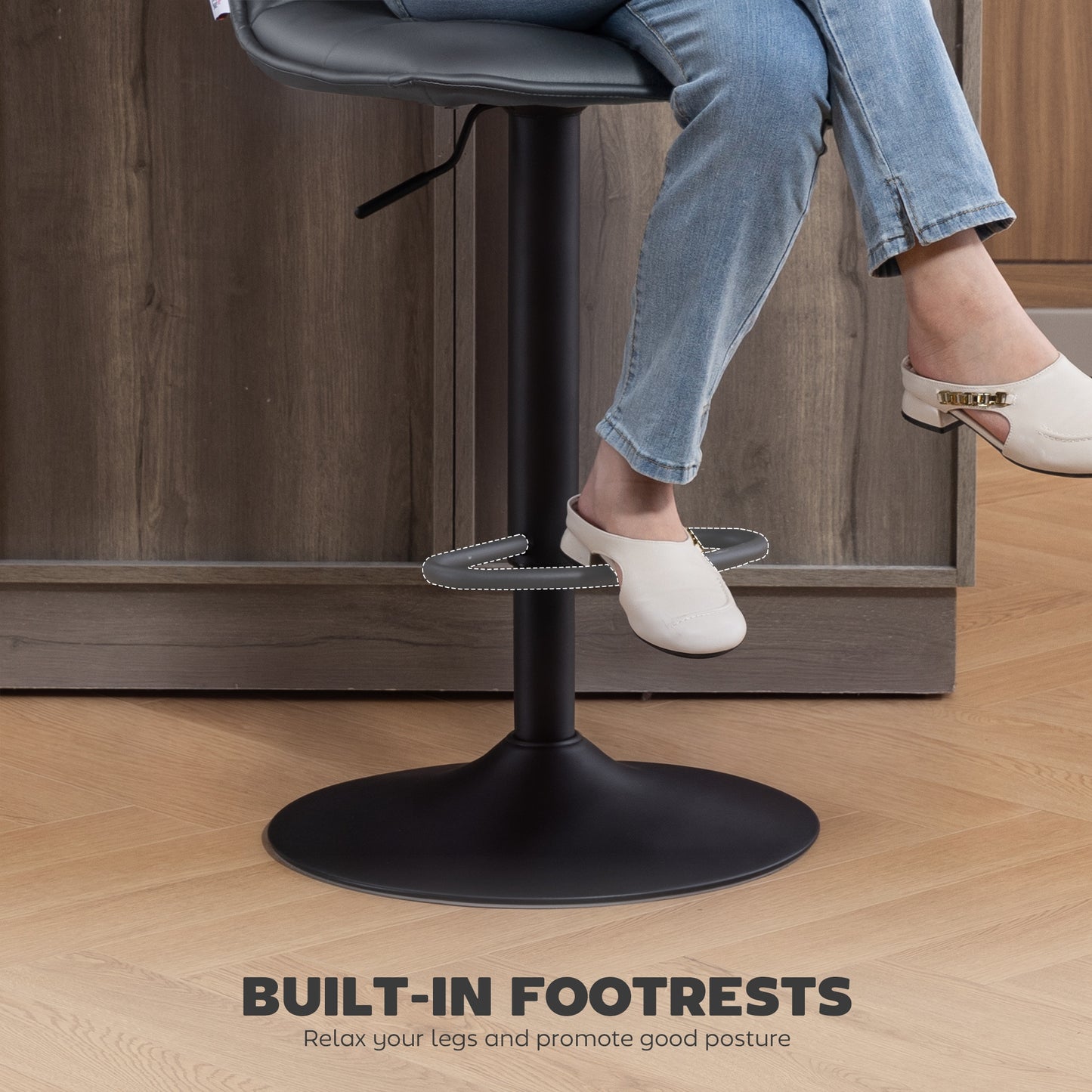 Bar Stools Set of 2 Swivel Height Adjustable Barstools Dark Grey
