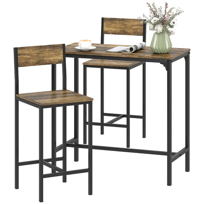 Bar Table and Stools Set, Kitchen Table and 2 Chairs with Backrest, Footrest