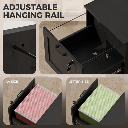 2-Drawer File Cabinet, Lockable Filing Cabinet for A4 Letter, Black