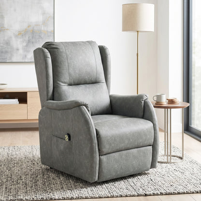 Dual Motor Power Lift Recliner Chair, Electric Lift Chair for Elderly, Faux Leather Riser and Reclining Armchair with Remote Control, Side Pockets, for Living Room, Grey