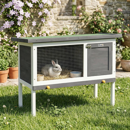 Rabbit Hutch, Guinea Pig Hutch Outdoor Cage w/ Asphalt Roof, Green