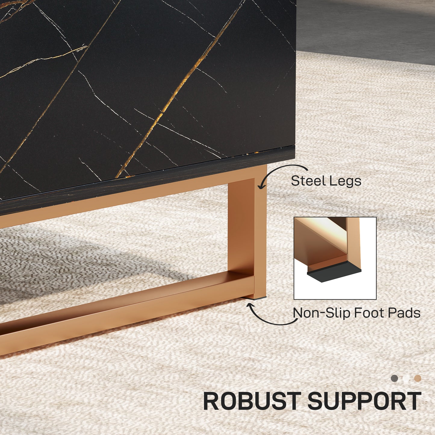 Coffee Table, Living Room Table with Drawer and Open Shelves, Black