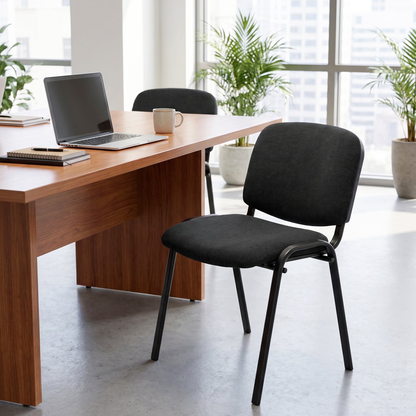 Meeting Chair with Stackable, Padded Seat, Black