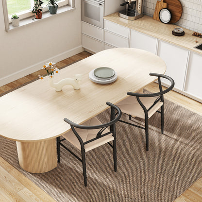 Weave Dining Chairs Set of 2 with Y-Shaped Backrest Hemp Seat Black