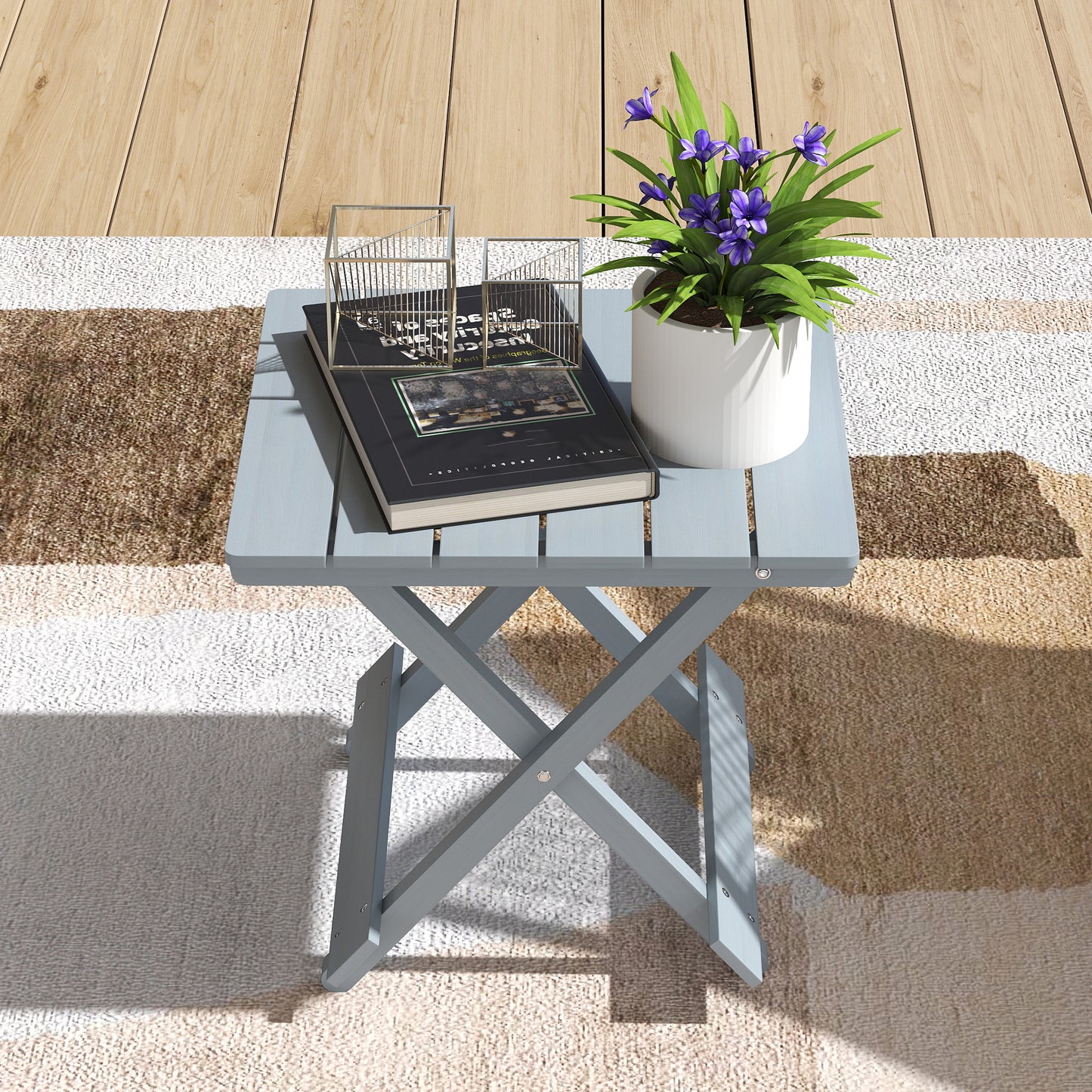 Wooden Folding Garden Table, Folding Side Table, Grey