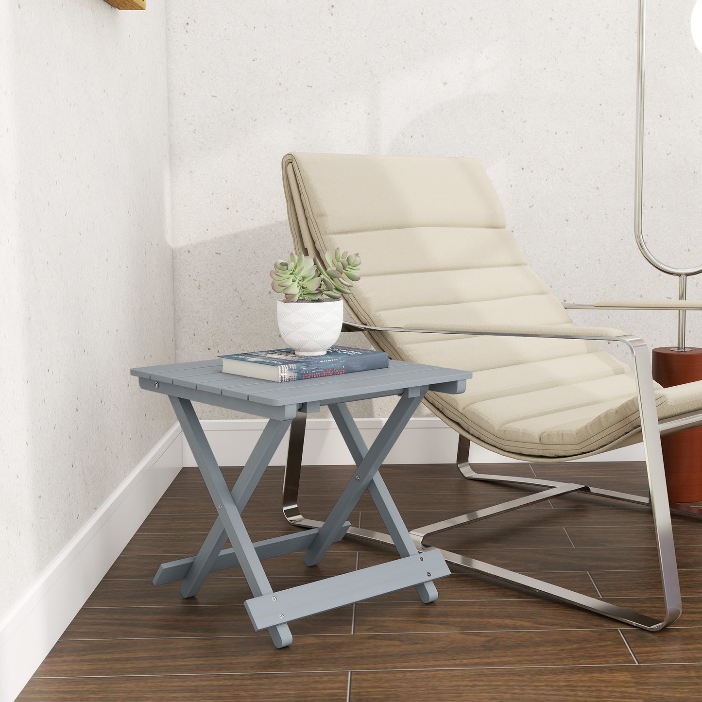 Wooden Folding Garden Table, Folding Side Table, Grey