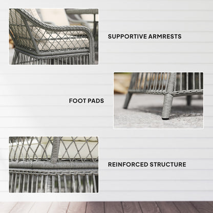 6 Seater Rattan Dining Set with Seat Back Cushions, Aluminium Frame
