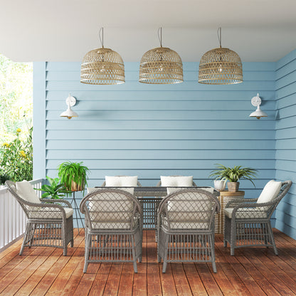 6 Seater Rattan Dining Set with Seat Back Cushions, Aluminium Frame