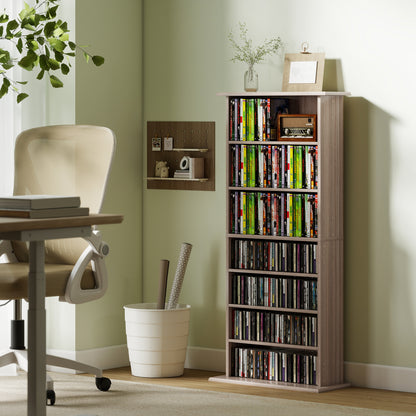 360 CD/185 DVD Storage Unit, 185 Blu-ray Media Storage Shelf with 8 Compartments and 6 Adjustable Shelves, CD Tower for Living Room, Bedroom, Office, Natural Wood Finish