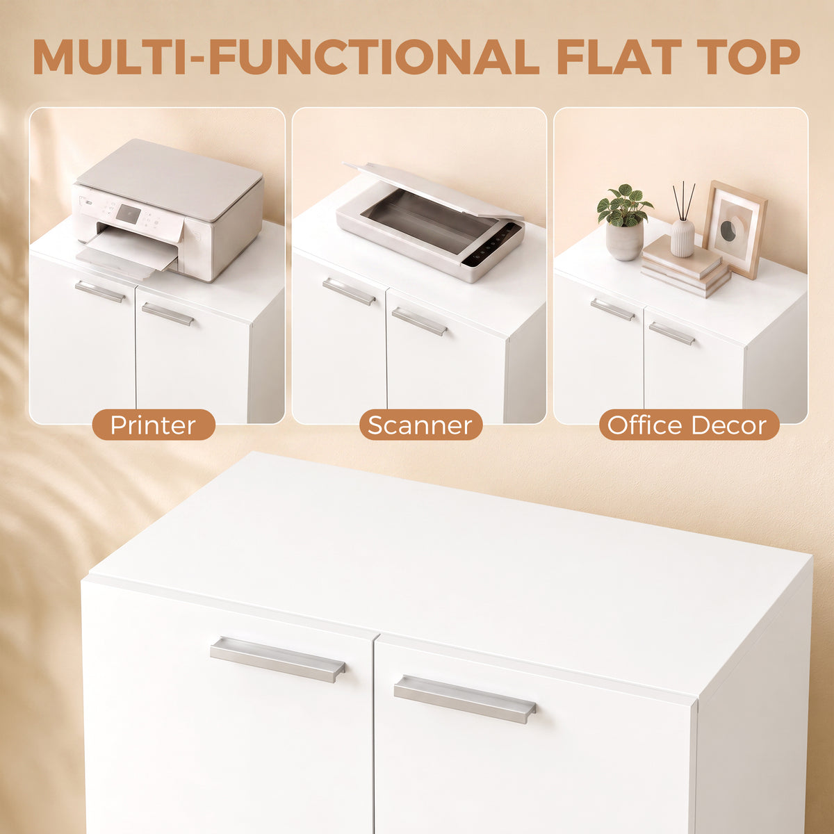 3-Tier Wooden Storage Cabinet Cupboard Soft Close 120 cm Tall White