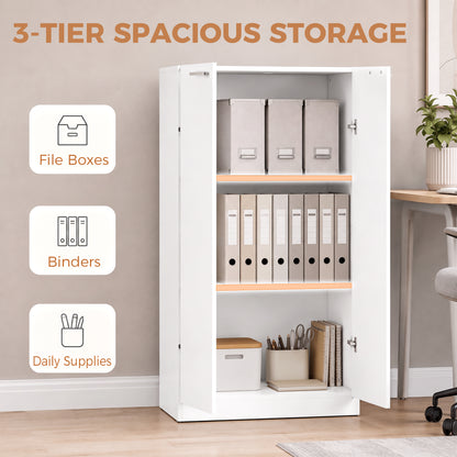 3-Tier Wooden Storage Cabinet Cupboard Soft Close 120 cm Tall White