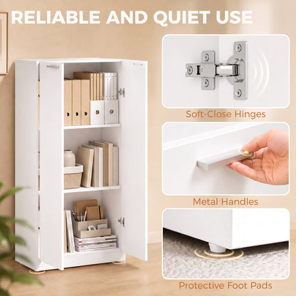 3-Tier Wooden Storage Cabinet Cupboard Soft Close 120 cm Tall White