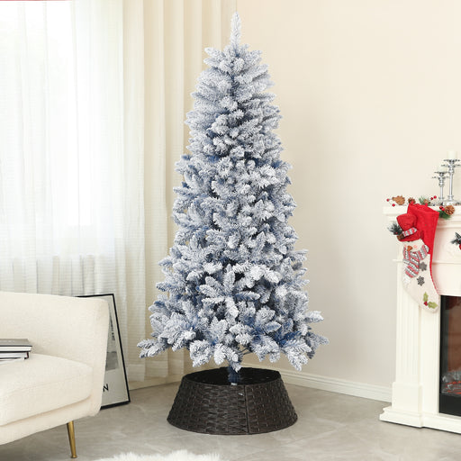 6 Foot Artificial Blue Snow Flocked Christmas Tree with Hinged Branches