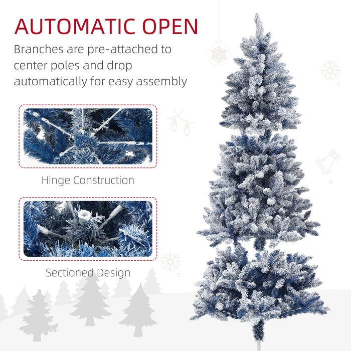 6 Foot Artificial Blue Snow Flocked Christmas Tree with Hinged Branches