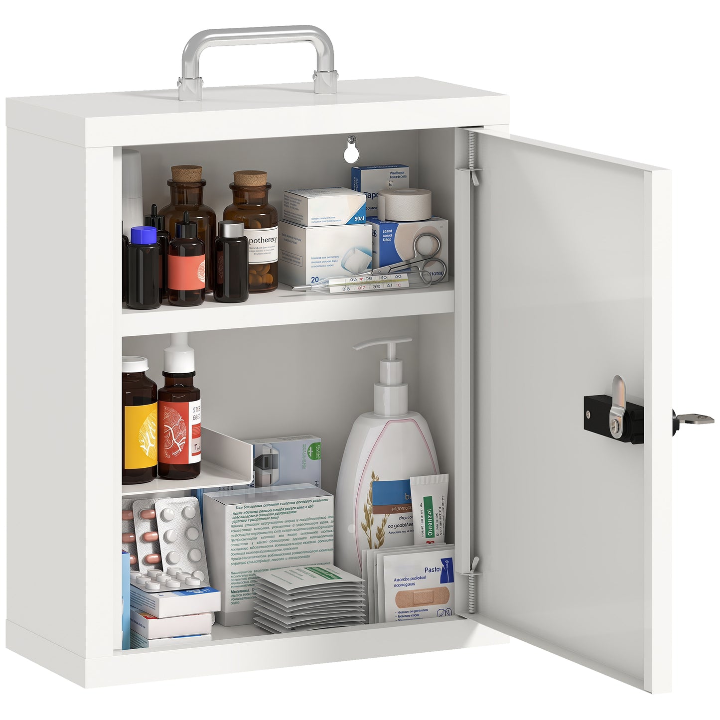 Medicine Cabinet, Medical Cabinet w/ Combination and Key Lock, White