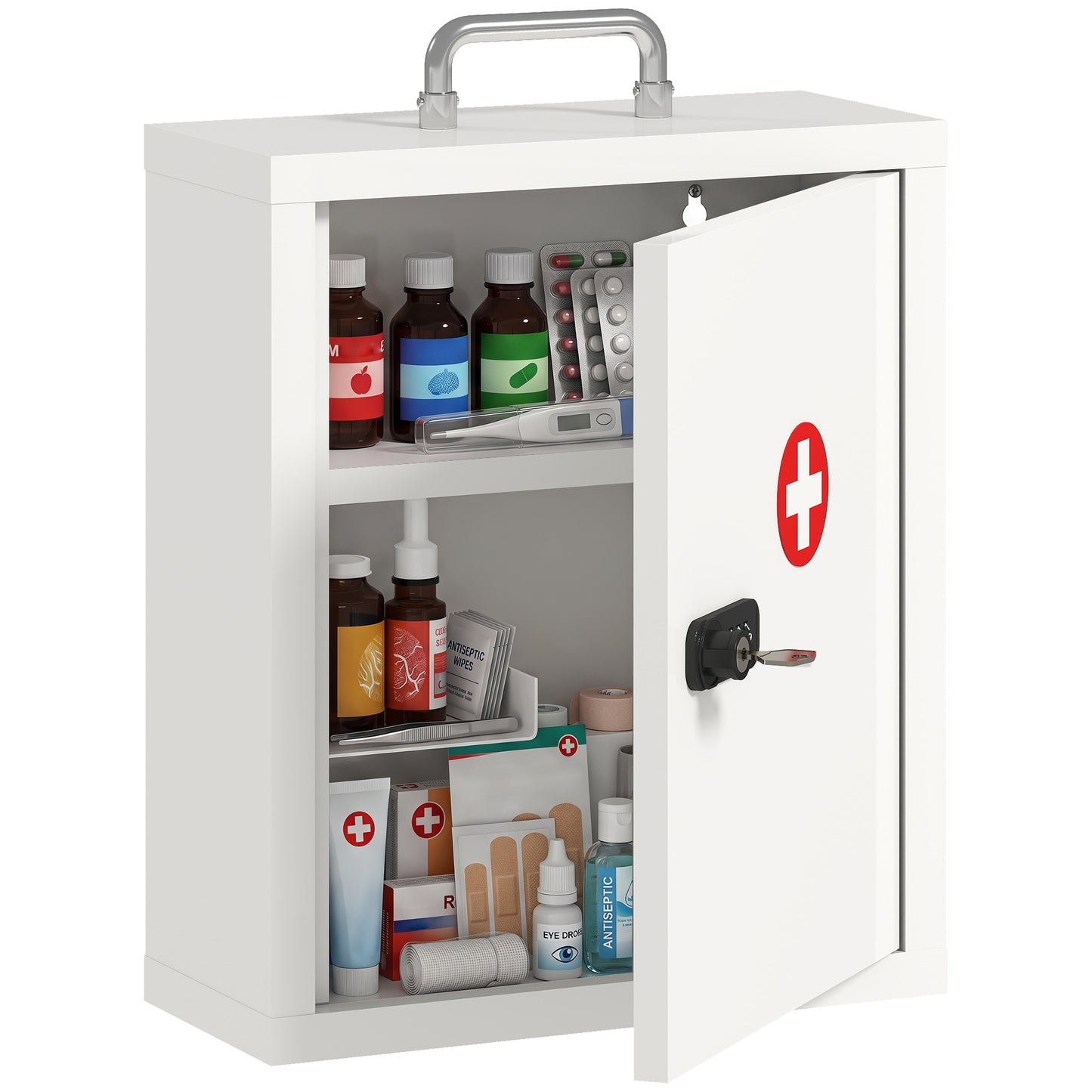 Medicine Cabinet, Medical Cabinet w/ Combination and Key Lock, White