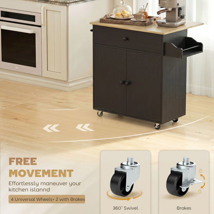 Kitchen Island with Drop Leaf, Rolling Kitchen Storage Trolley, Black