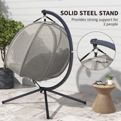 Double Hanging Egg Chair 2 Seaters Swing Hammock w/ Cushion, Brown