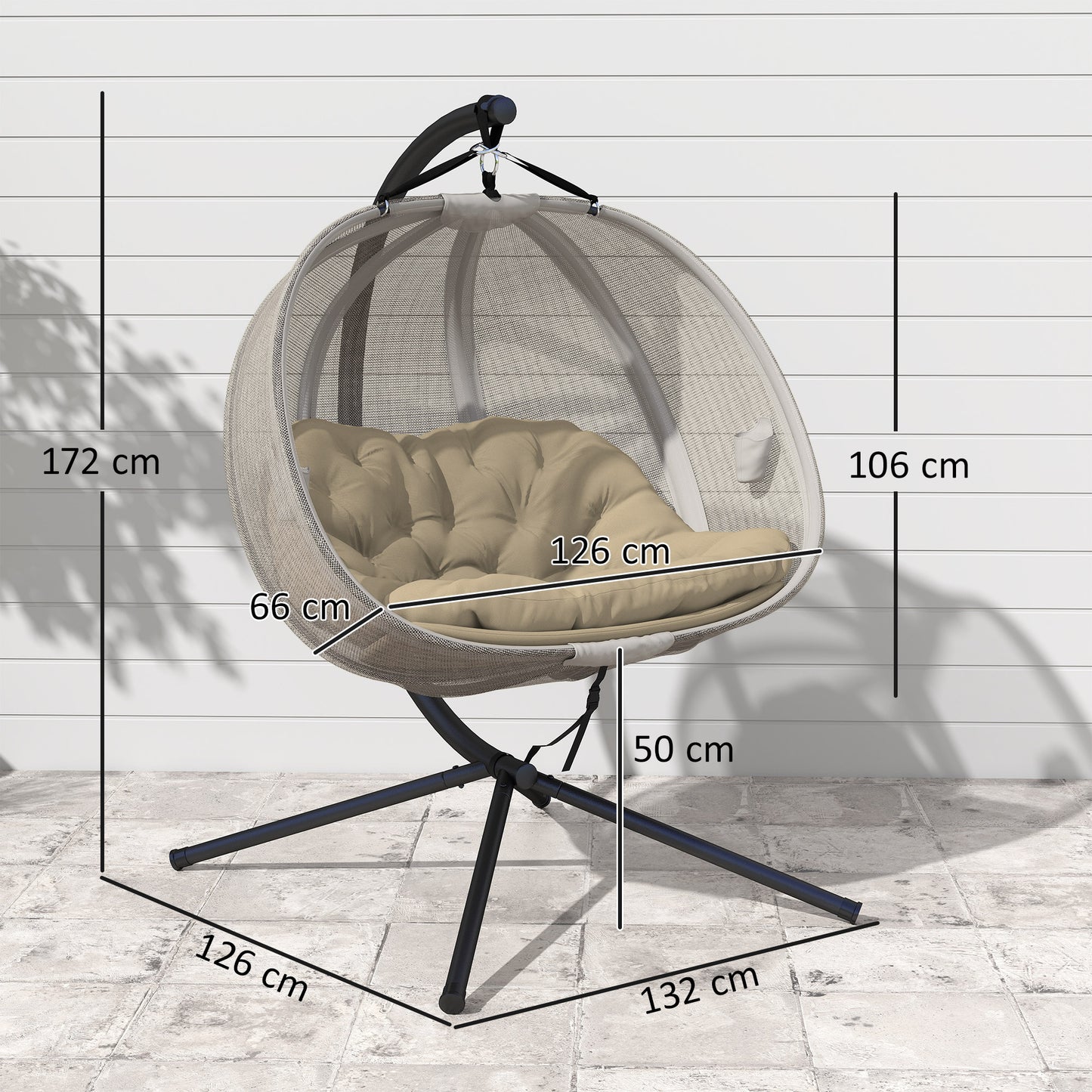 Double Hanging Egg Chair 2 Seaters Swing Hammock w/ Cushion, Brown