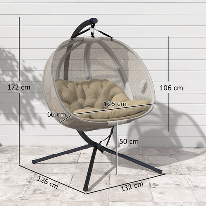 Double Hanging Egg Chair 2 Seaters Swing Hammock w/ Cushion, Brown