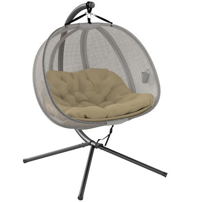 Double Hanging Egg Chair 2 Seaters Swing Hammock w/ Cushion, Brown