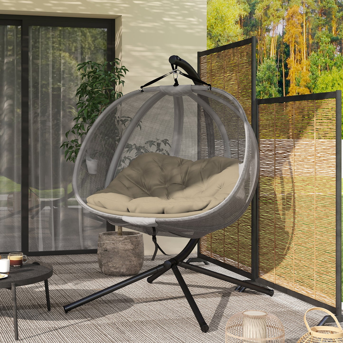 Double Hanging Egg Chair 2 Seaters Swing Hammock w/ Cushion, Brown
