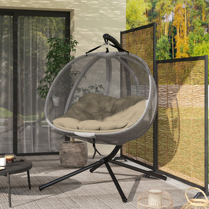 Double Hanging Egg Chair 2 Seaters Swing Hammock w/ Cushion, Brown