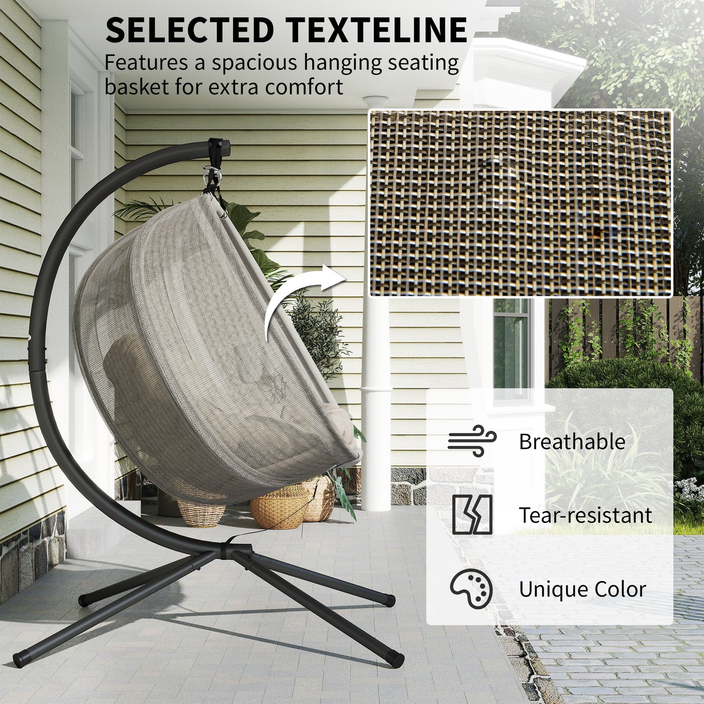 Double Hanging Egg Chair 2 Seaters Swing Hammock w/ Cushion, Brown