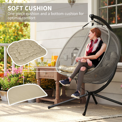 Double Hanging Egg Chair 2 Seaters Swing Hammock w/ Cushion, Brown