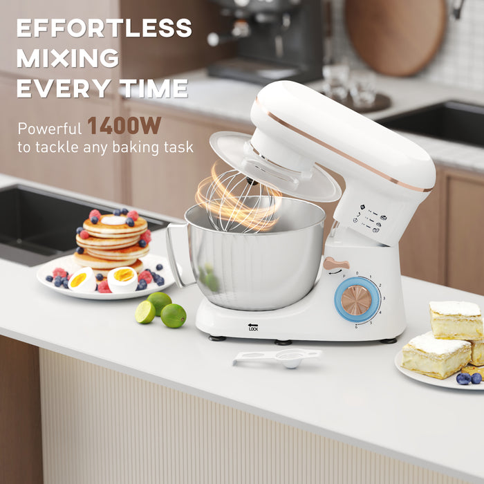 Electric Stand Mixer, 4.5L Food Mixer with Dough Hook, Whisk, White