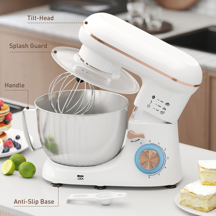 Electric Stand Mixer, 4.5L Food Mixer with Dough Hook, Whisk, White